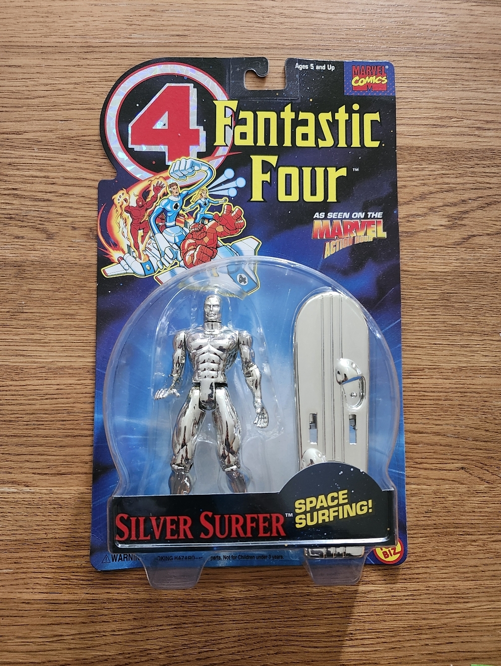 1994 Marvel Silver Surfer Figure with Silver Surfboard By Toy Biz